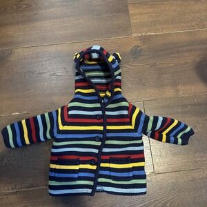 Baby Gap Cardigan Sweater Striped Hooded Ears Boys 3-6 Months